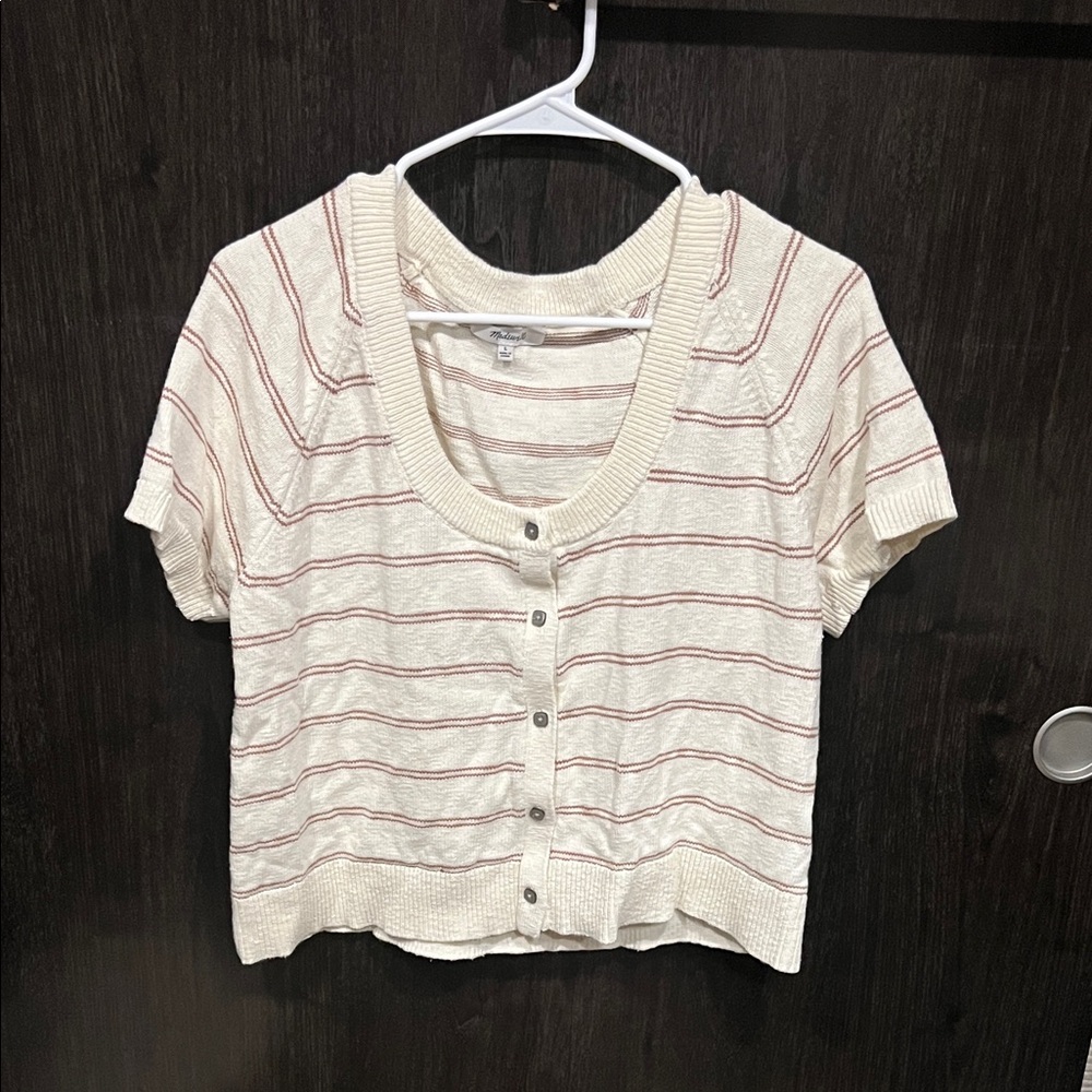 Madewell Cream and Red Striped Button-Down Shirt